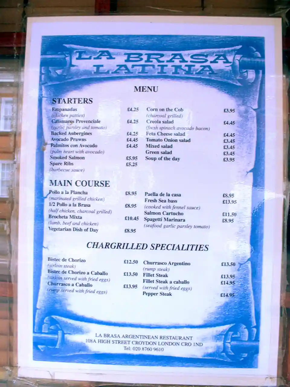 Argentinian Restaurant Menu, 2005-06-12