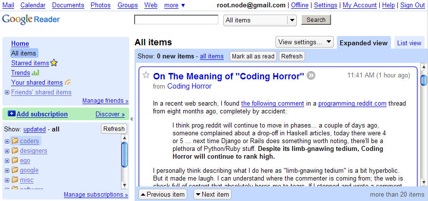 Google Reader screenshot