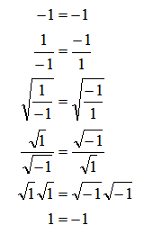 Proof that 1=2 using square roots