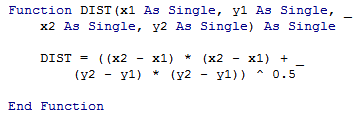 Visual Basic code for the DIST user-defined Excel function