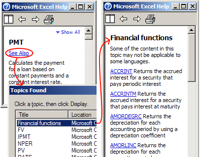 Related functions in Excel