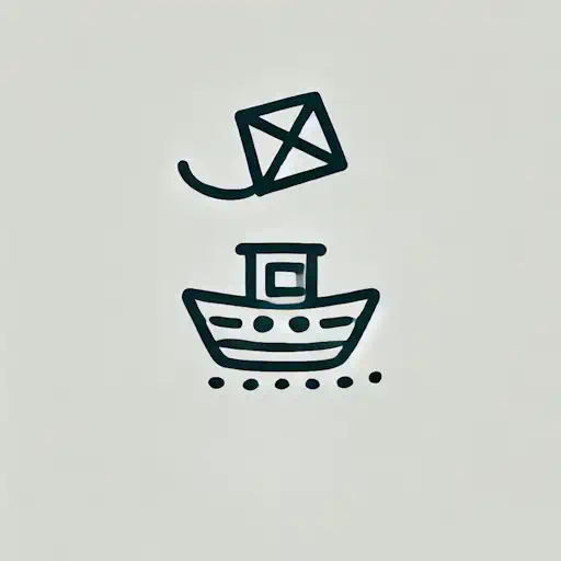 A simple drawing of a recognizable object, like a boat, a car, or a kite, in a cartoonish style. The object should be clear and easy to guess. Minimal background details to keep it simple.